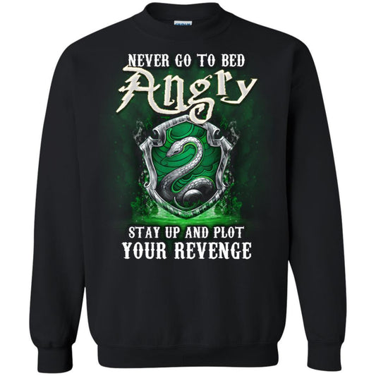 Never Go To Bed Angry Stay Up And Plot Your Revenge Slytherin House Harry Potter Fan Shirt Black S 