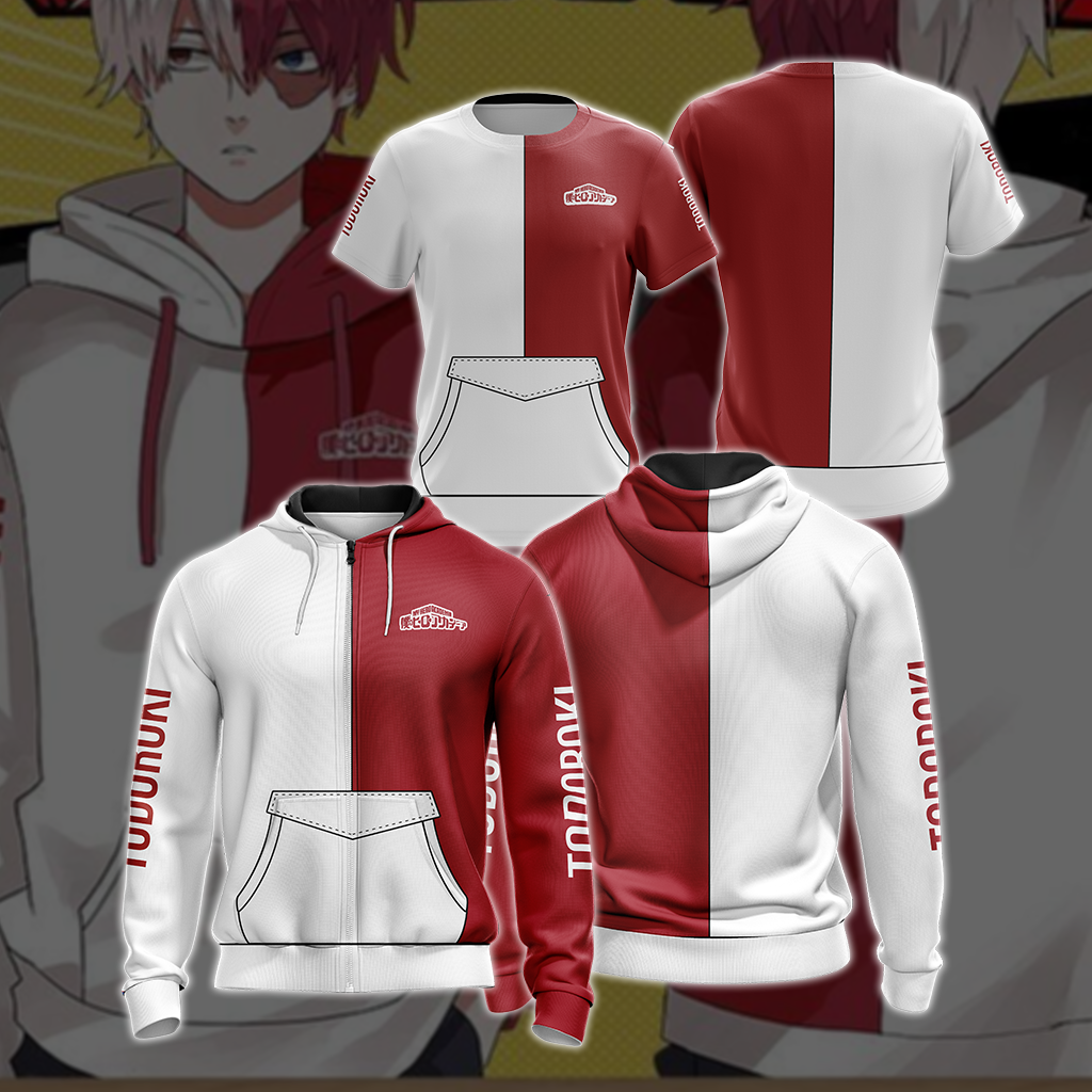My hero Academia Shouto 3D T-shirt Zip Hoodie Pullover Hoodie   