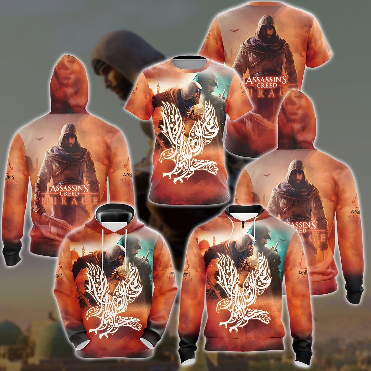 Assassin's Creed Mirage Video Game All Over Printed T-shirt Tank Top Zip Hoodie Pullover Hoodie Hawaiian Shirt Beach Shorts Joggers   