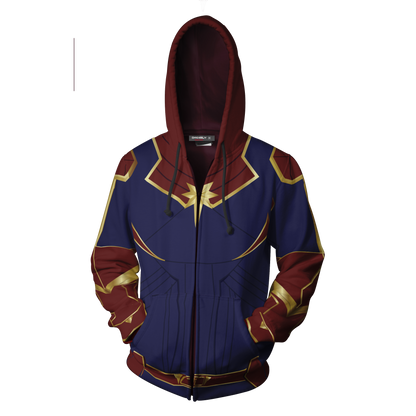 Captain Marvel Cosplay Zip Up Hoodie Jacket   