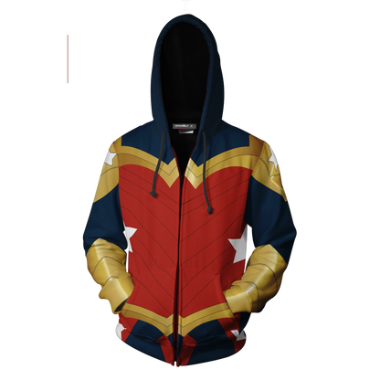 Wonder Woman Cosplay Zip Up Hoodie Jacket   