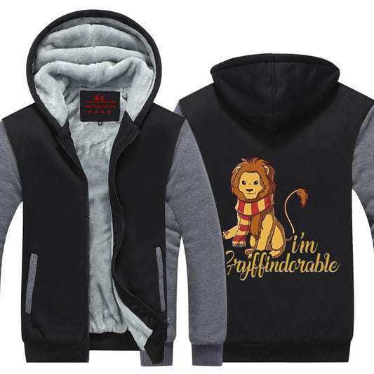 I'm Gryffindorable Harry Potter House Winter Zip Hoodies Black-Grey S 