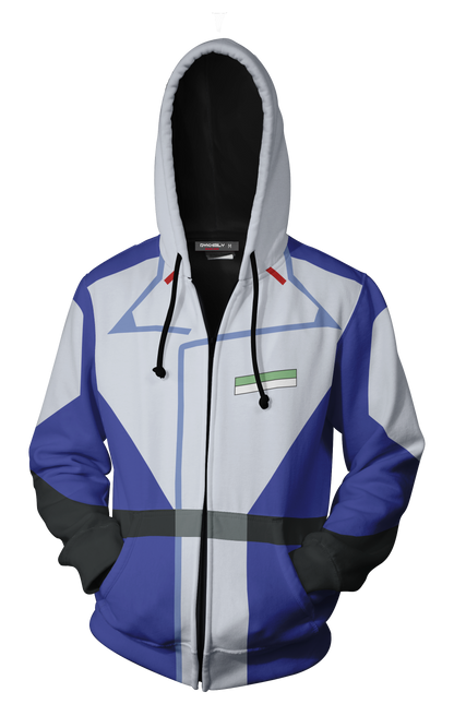 Mobile Suit Gundam Kira Yamato Cosplay Zip Up Hoodie Jacket   