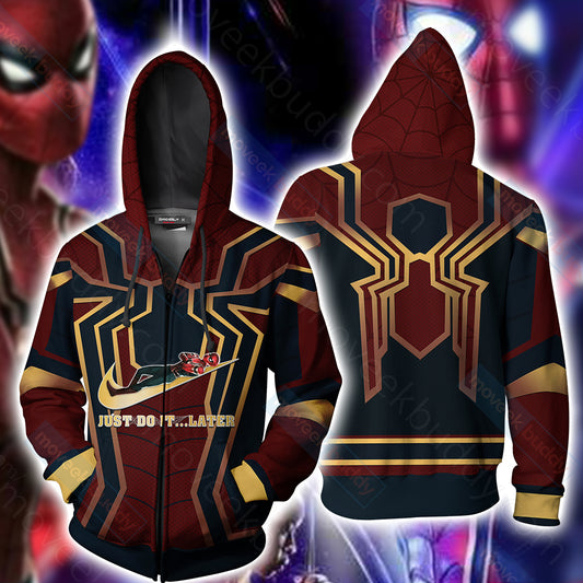 Spiderman Just Do It Later Unisex Zip Up Hoodie Jacket XS  