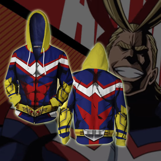 My Hero Academia All Might Cosplay Zip Up Hoodie Jacket Zip Hoodie XS 