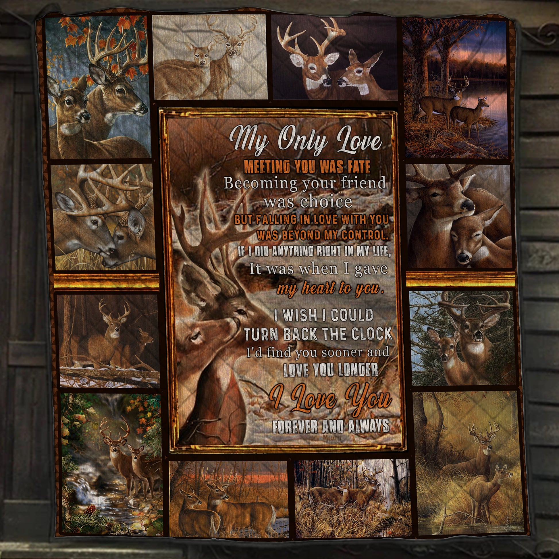 Couple Deer Quilt Set - My only love, meeting you was a fate. I love you forever and always Single Quilt Twin (150x180CM) 