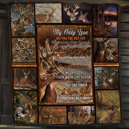 Couple Deer Quilt Set - My only love, meeting you was a fate. I love you forever and always Single Quilt Twin (150x180CM) 