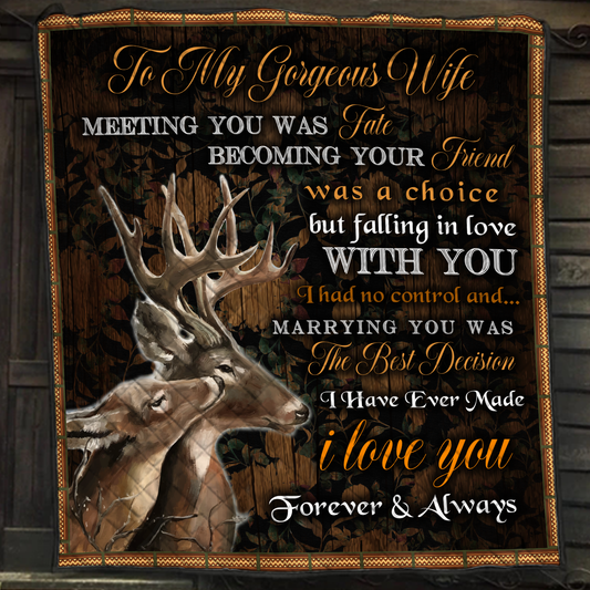 Couple Deer Quilt - To my wife, meeting you was a fate. I love you forever and always Single Quilt Twin (150x180CM) 