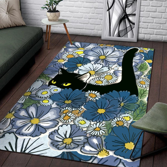 Black Cat And Flowers New Square Rug Standard (150x90cm)  