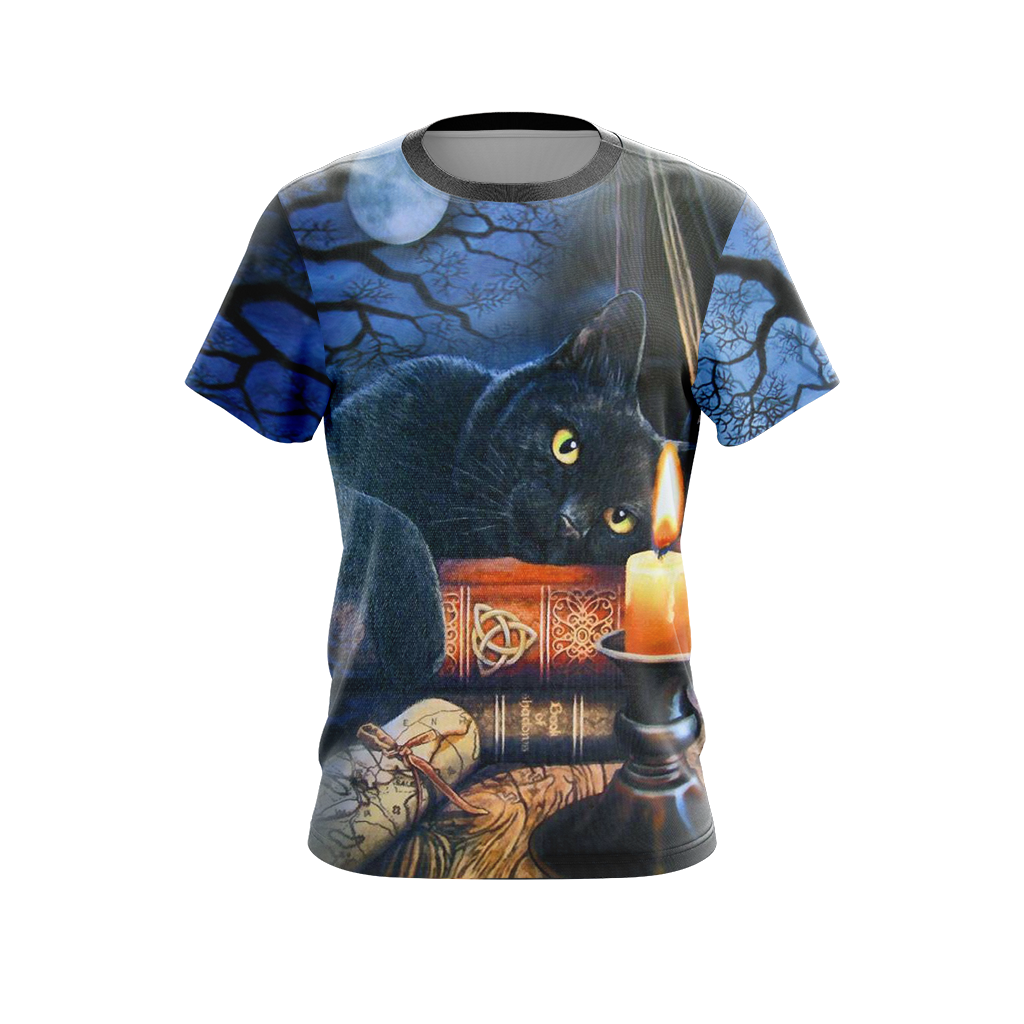 Witching Hour Black Cat Halloween Unisex 3D T-shirt   