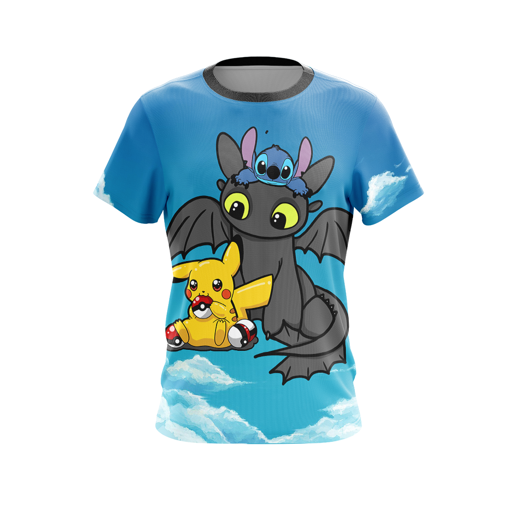 Stitch - Pokemon - How to train your dragon Unisex 3D T-shirt   