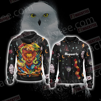 Harry Potter : Hogwarts Houses Unisex 3D T-shirt Zip Hoodie S 