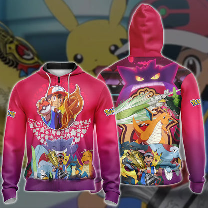 Pokemon Ash Ketchum Champion Anime Manga 3D All Over Printed T-shirt Tank Top Zip Hoodie Pullover Hoodie Hawaiian Shirt Beach Shorts Jogger Zip Hoodie S 