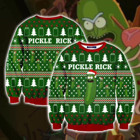 Rick And Morty Pickle Rick Ugly Christmas 3D Sweater S  