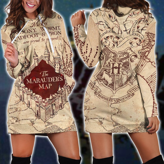 The Marauder's Map Harry Potter 3D Hoodie Dress XS  