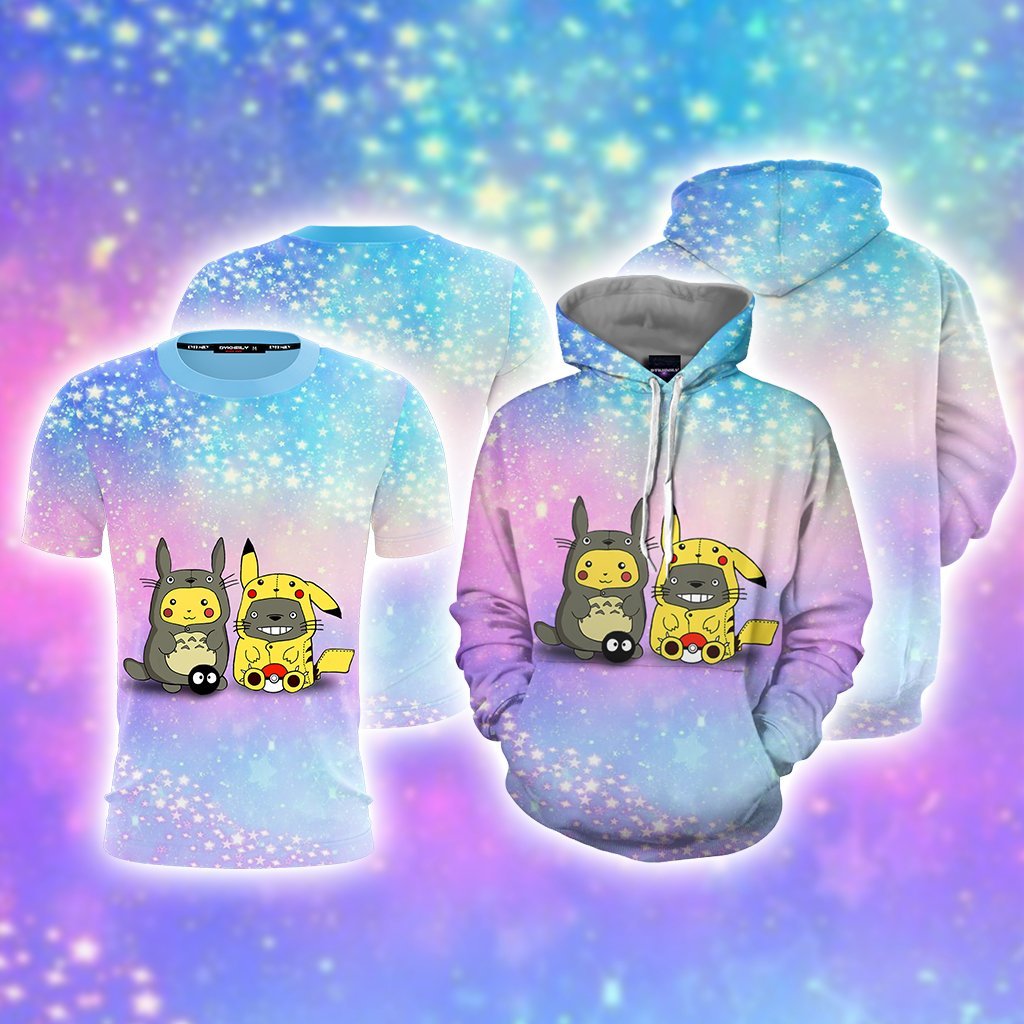 Pikachu Cosplay Totoro & Totoro Cosplay Pikachu Unisex 3D T-shirt   