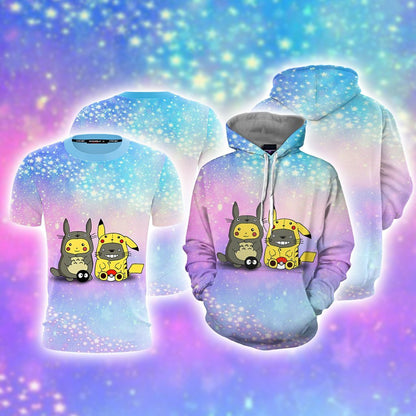 Pikachu Cosplay Totoro & Totoro Cosplay Pikachu Unisex 3D T-shirt   