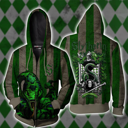Striped Slytherin Harry Potter Unisex 3D T-shirt Zip Hoodie S 