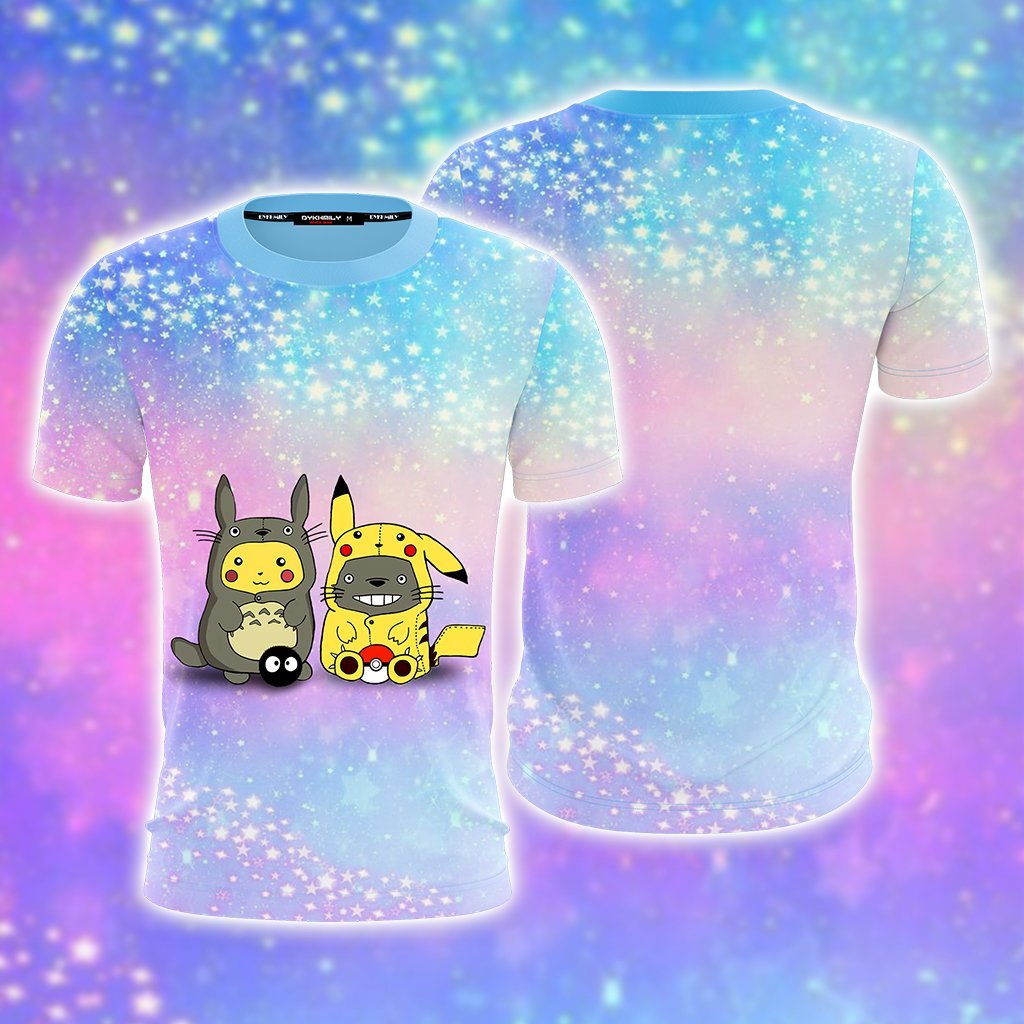 Pikachu Cosplay Totoro & Totoro Cosplay Pikachu Unisex 3D T-shirt   