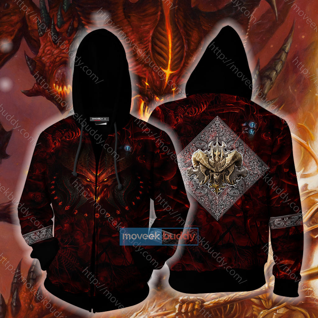 Diablo III Cosplay 3D Hoodie Zip Hoodie XS 