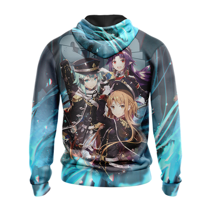 Asuna Sinon Yuuki Military Sword Art Online All Over Print T-shirt Zip Hoodie Pullover Hoodie   