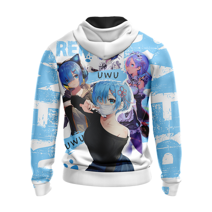 Rem Re:Zero All Over Print T-shirt Zip Hoodie Pullover Hoodie   