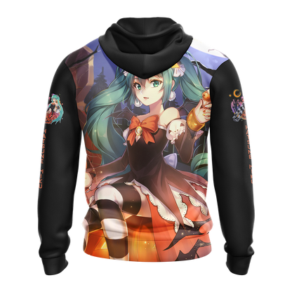 Hatsune Miku Halloween All Over Print T-shirt Zip Hoodie Pullover Hoodie   