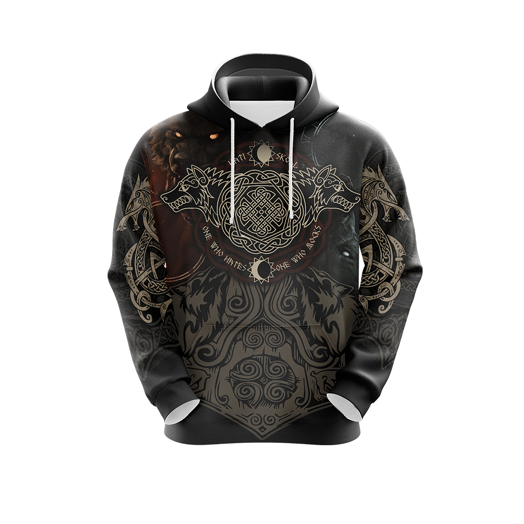 Vikings - The Sons Fenrir The Wolf Hati & Sköll - One Who Hates One Who Mocks Unisex 3D T-shirt Zip Hoodie Pullover Hoodie   
