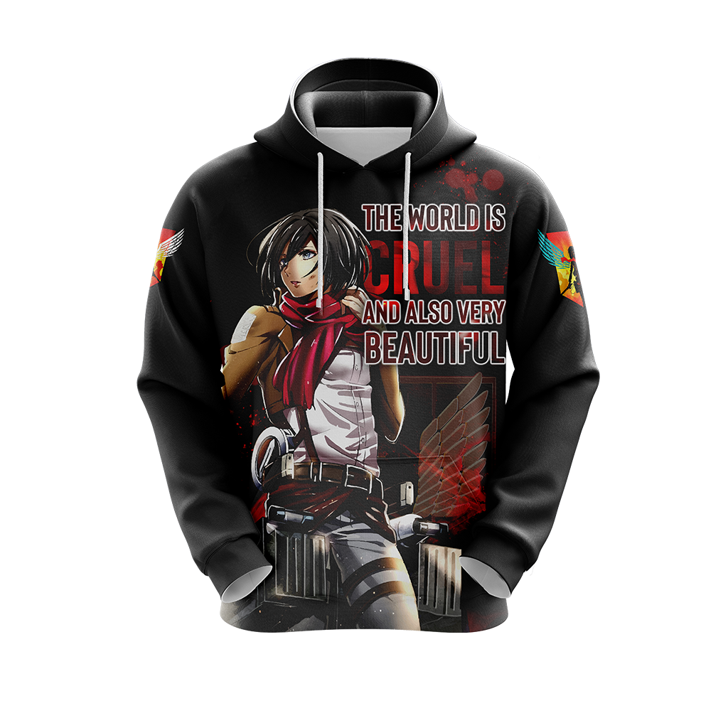 The World Is Cruel and Also Very Beautiful Mikasa Attack On Titan Anime T-shirt Zip Hoodie Pullover Hoodie   