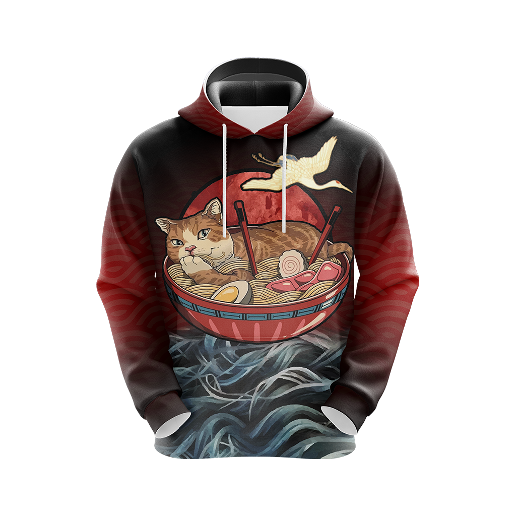Vintage Cat and Ramen Japanese Style Unisex 3D T-shirt   