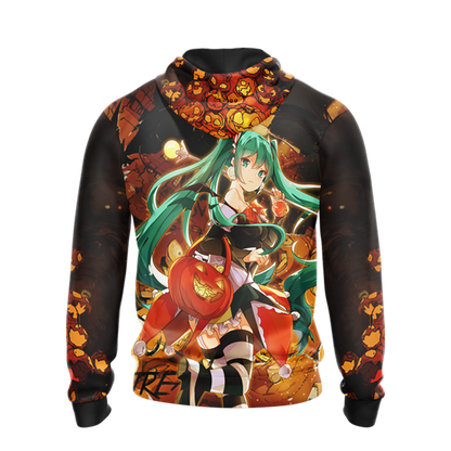 Hatsune Miku Halloween All Over Print T-shirt Zip Hoodie Pullover Hoodie   