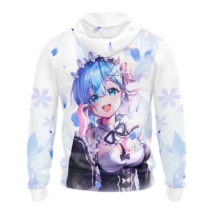 Rem Re:Zero All Over Print T-shirt Zip Hoodie Pullover Hoodie   