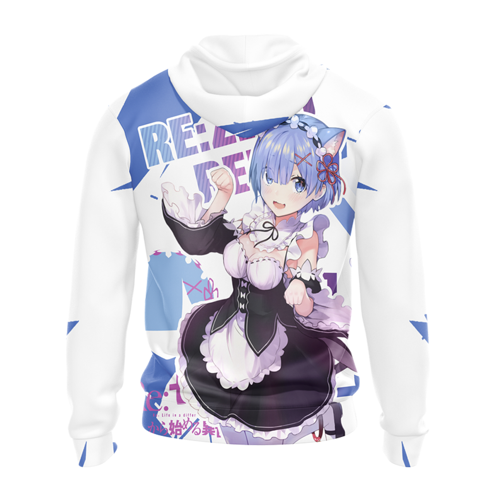 Rem Re:Zero All Over Print T-shirt Zip Hoodie Pullover Hoodie   