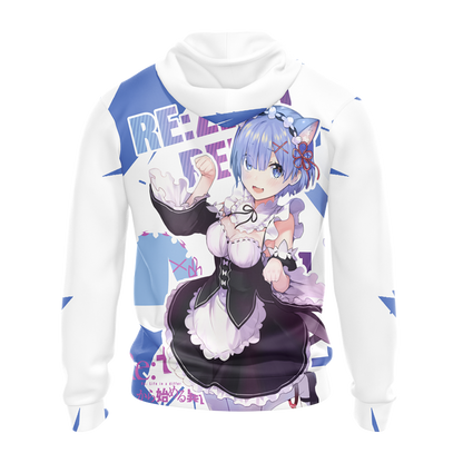 Rem Re:Zero All Over Print T-shirt Zip Hoodie Pullover Hoodie   