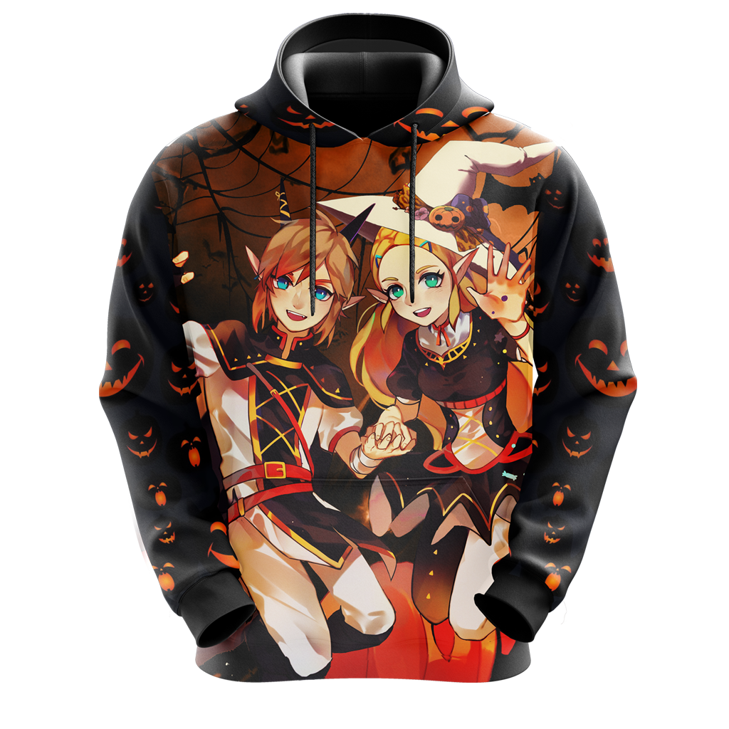 The Legend of Zelda Link & Zelda Halloween All Over Print T-shirt Zip Hoodie Pullover Hoodie   