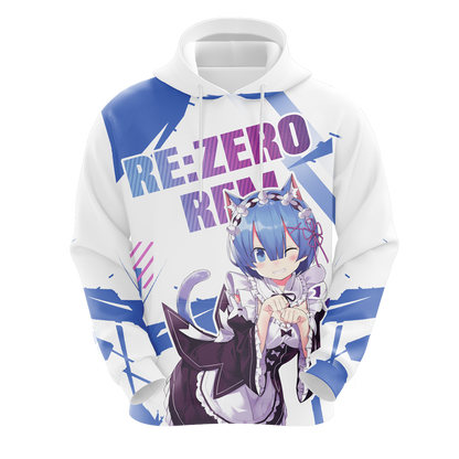 Rem Re:Zero All Over Print T-shirt Zip Hoodie Pullover Hoodie   