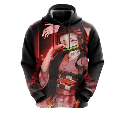 Nezuko Demon Slayer All Over Print T-shirt Zip Hoodie Pullover Hoodie   