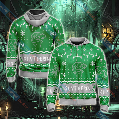 Harry Potter - Slytherin House Christmas Style Unisex 3D T-shirt Zip Hoodie XS 