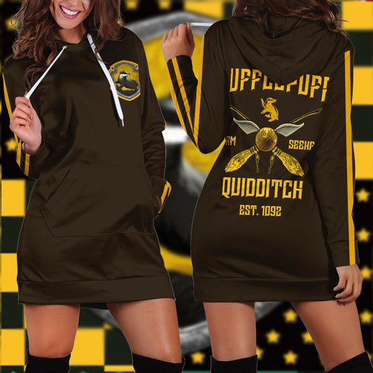 Hufflepuff Quidditch Team Est 1092 Harry Potter 3D Hoodie Dress XS  