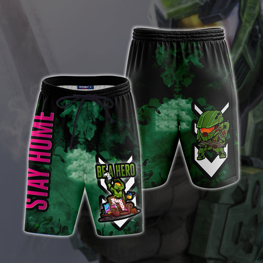 Halo: Combat Evolved - Be a hero. Stay home Beach Shorts S  