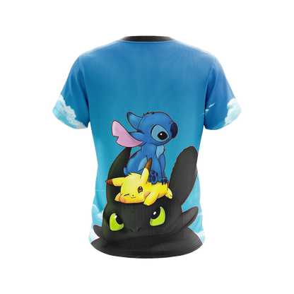 Stitch - Pokemon - How to train your dragon Unisex 3D T-shirt   