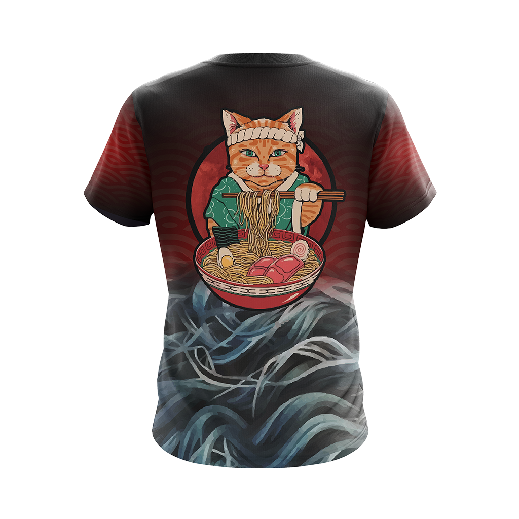 Vintage Cat and Ramen Japanese Style Unisex 3D T-shirt   