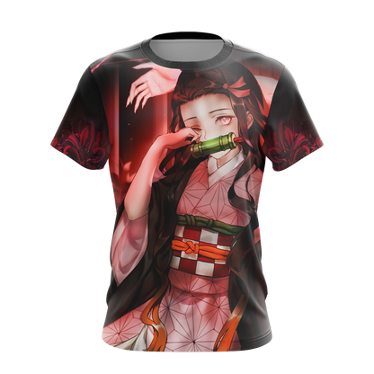 Nezuko Demon Slayer All Over Print T-shirt Zip Hoodie Pullover Hoodie   