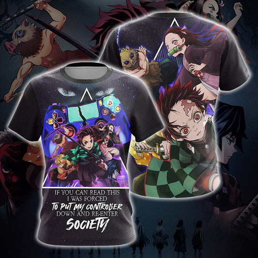 If You Can Read This I Was Forced To Put My Controller Down And Re-Enter Society Demon Slayer Unisex 3D T-shirt Zip Hoodie Pullover Hoodie T-shirt S 