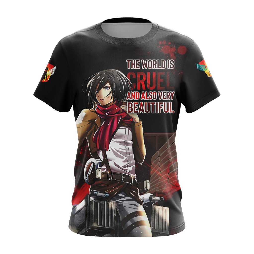 The World Is Cruel and Also Very Beautiful Mikasa Attack On Titan Anime T-shirt Zip Hoodie Pullover Hoodie   