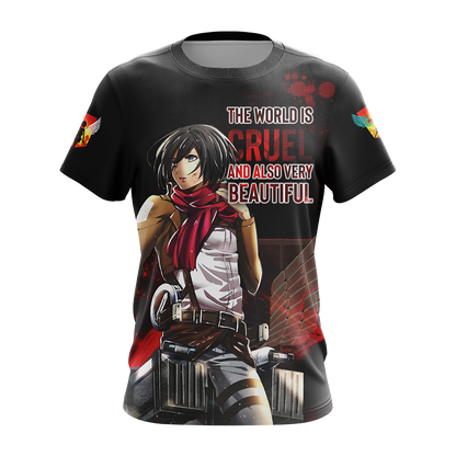 The World Is Cruel and Also Very Beautiful Mikasa Attack On Titan Anime T-shirt Zip Hoodie Pullover Hoodie   