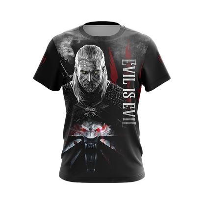 The Witcher - Geralt: "Evil Is Evil" Unisex 3D T-shirt Zip Hoodie   