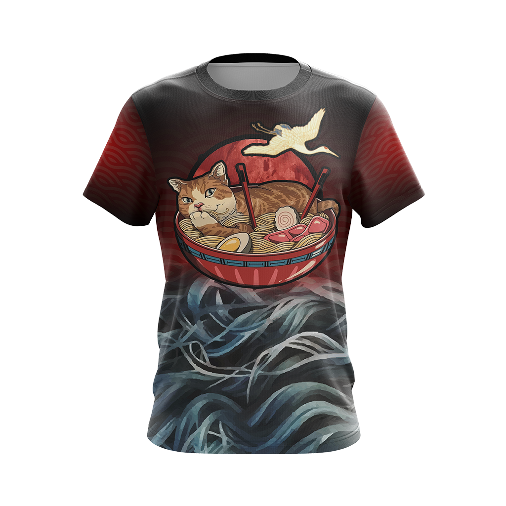 Vintage Cat and Ramen Japanese Style Unisex 3D T-shirt   