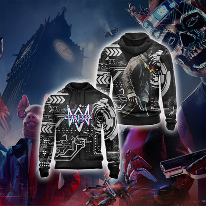 Watch Dogs 3: Legion Unisex 3D T-shirt Zip Hoodie XS 