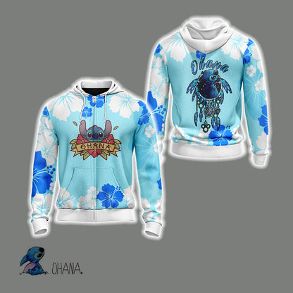 Ohana Stitch Unisex 3D T-shirt Zip Hoodie XS 